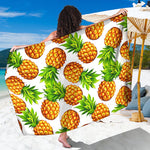 White Summer Pineapple Pattern Print Beach Sarong Wrap