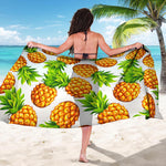 White Summer Pineapple Pattern Print Beach Sarong Wrap