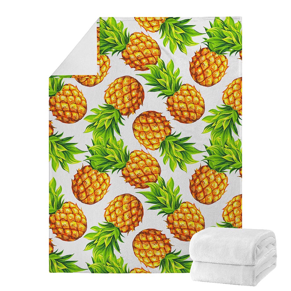 White Summer Pineapple Pattern Print Blanket