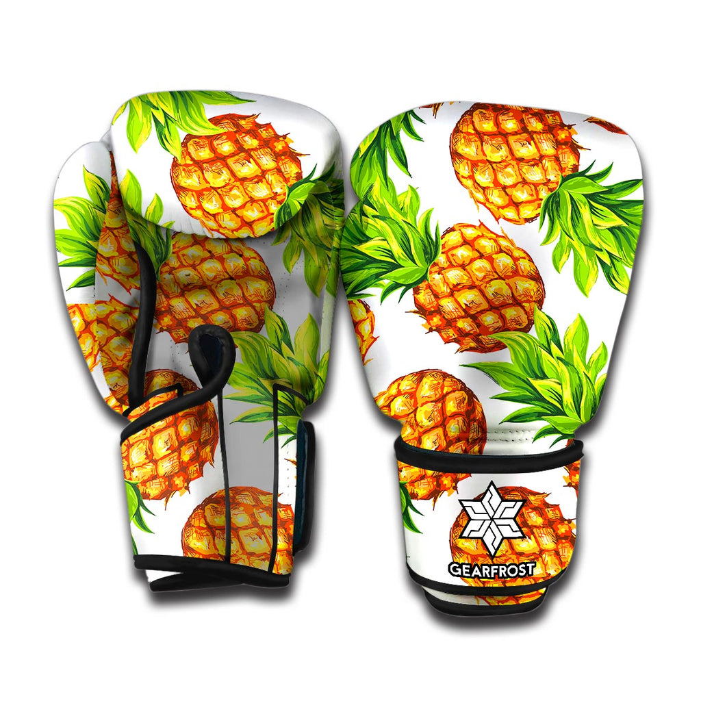 White Summer Pineapple Pattern Print Boxing Gloves