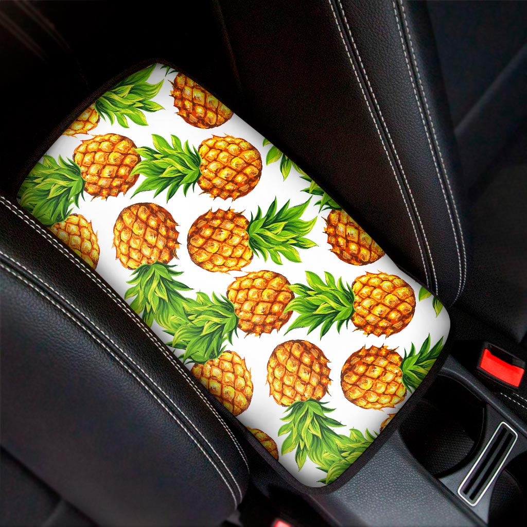 White Summer Pineapple Pattern Print Car Center Console Cover