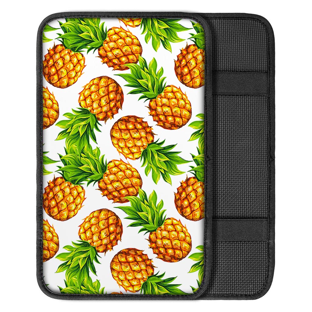 White Summer Pineapple Pattern Print Car Center Console Cover