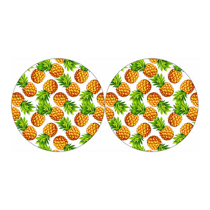 White Summer Pineapple Pattern Print Car Coasters