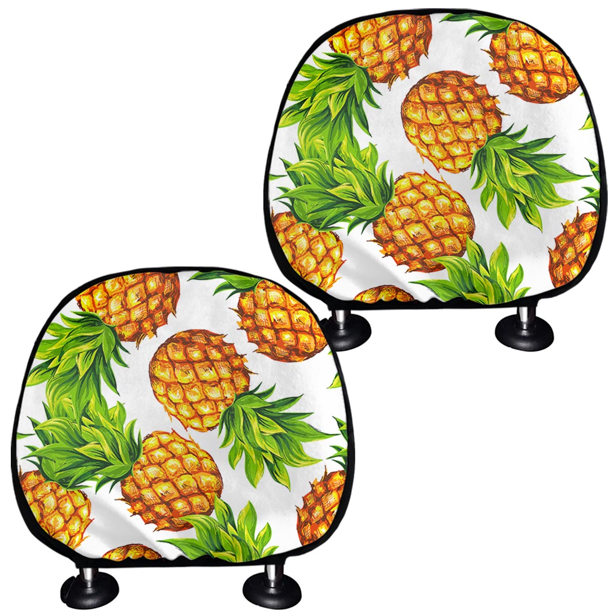 White Summer Pineapple Pattern Print Car Headrest Covers