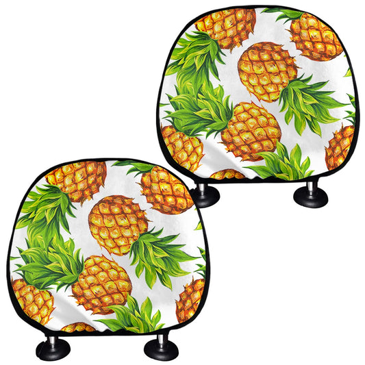 White Summer Pineapple Pattern Print Car Headrest Covers