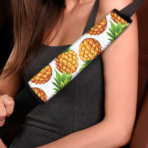 White Summer Pineapple Pattern Print Car Seat Belt Covers