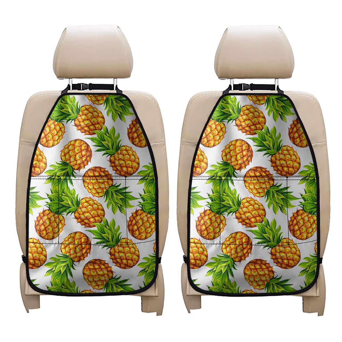 White Summer Pineapple Pattern Print Car Seat Organizers