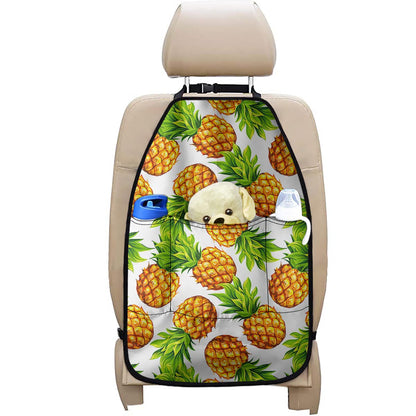 White Summer Pineapple Pattern Print Car Seat Organizers