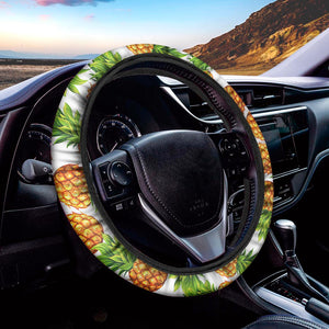 White Summer Pineapple Pattern Print Car Steering Wheel Cover