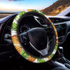 White Summer Pineapple Pattern Print Car Steering Wheel Cover