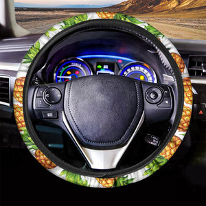 White Summer Pineapple Pattern Print Car Steering Wheel Cover