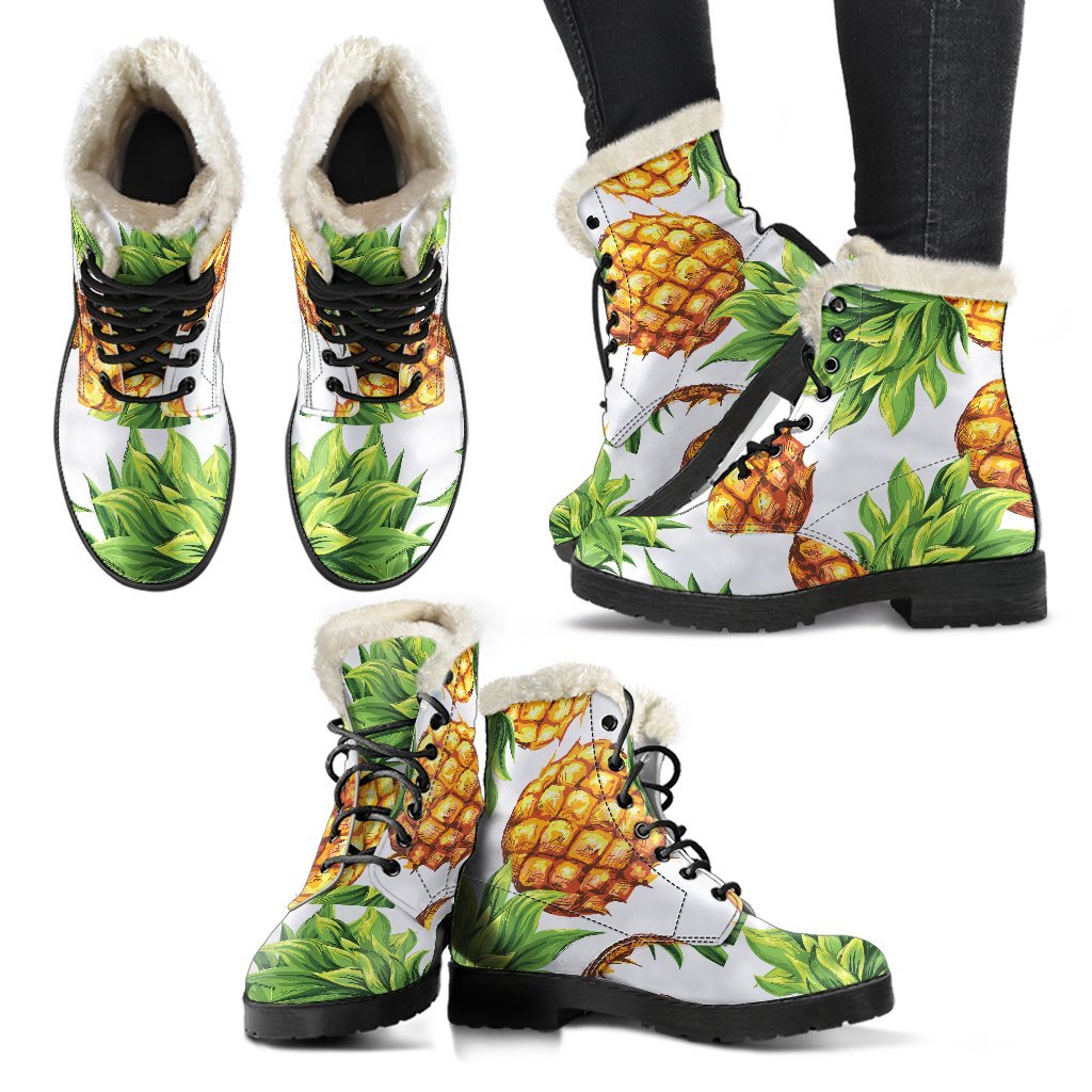 White Summer Pineapple Pattern Print Comfy Boots GearFrost