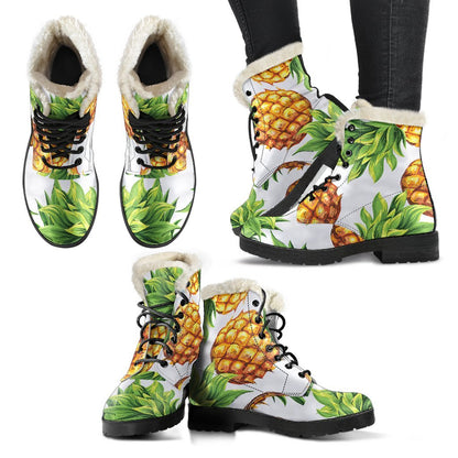 White Summer Pineapple Pattern Print Comfy Boots GearFrost