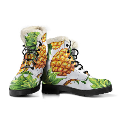 White Summer Pineapple Pattern Print Comfy Boots GearFrost