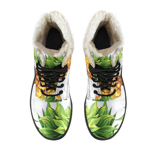 White Summer Pineapple Pattern Print Comfy Boots GearFrost