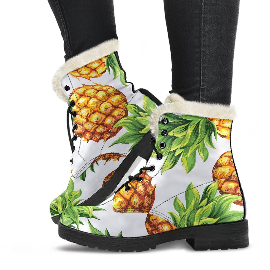 White Summer Pineapple Pattern Print Comfy Boots GearFrost