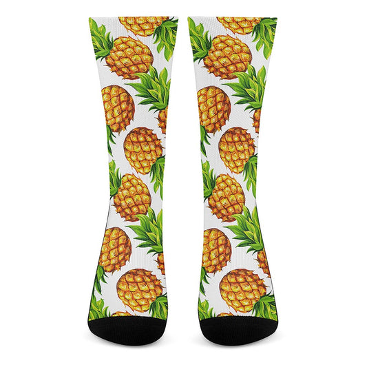 White Summer Pineapple Pattern Print Crew Socks
