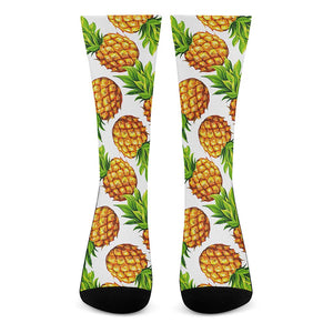 White Summer Pineapple Pattern Print Crew Socks