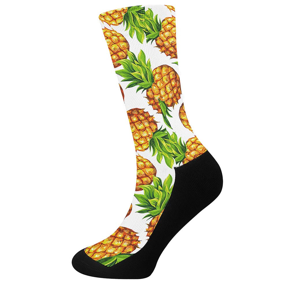 White Summer Pineapple Pattern Print Crew Socks