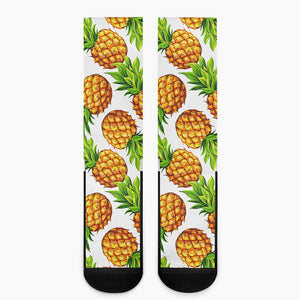 White Summer Pineapple Pattern Print Crew Socks