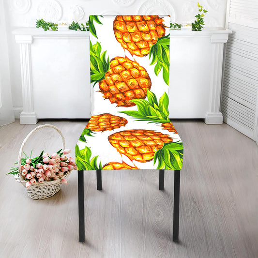 White Summer Pineapple Pattern Print Dining Chair Slipcover