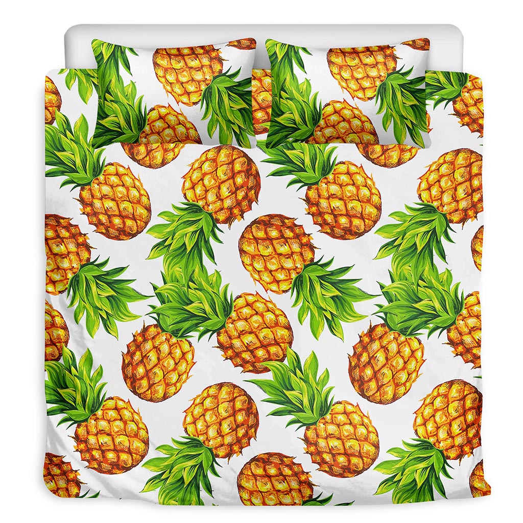 White Summer Pineapple Pattern Print Duvet Cover Bedding Set