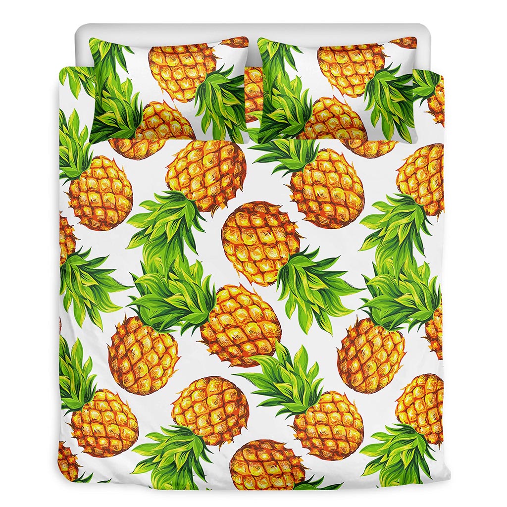 White Summer Pineapple Pattern Print Duvet Cover Bedding Set
