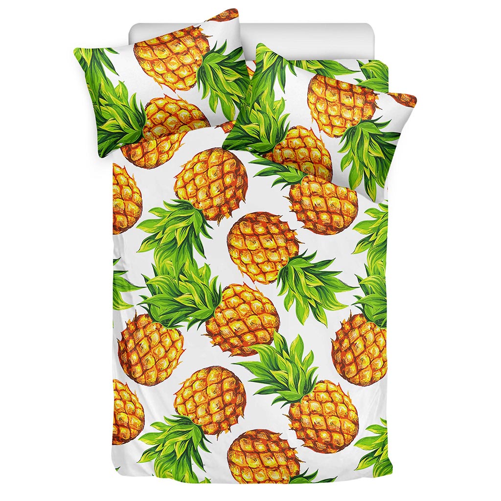 White Summer Pineapple Pattern Print Duvet Cover Bedding Set