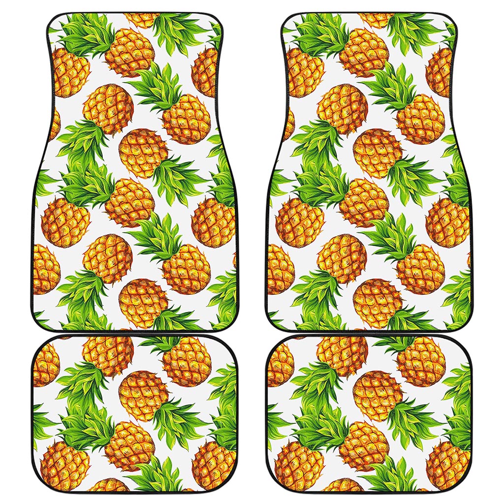 White Summer Pineapple Pattern Print Front and Back Car Floor Mats