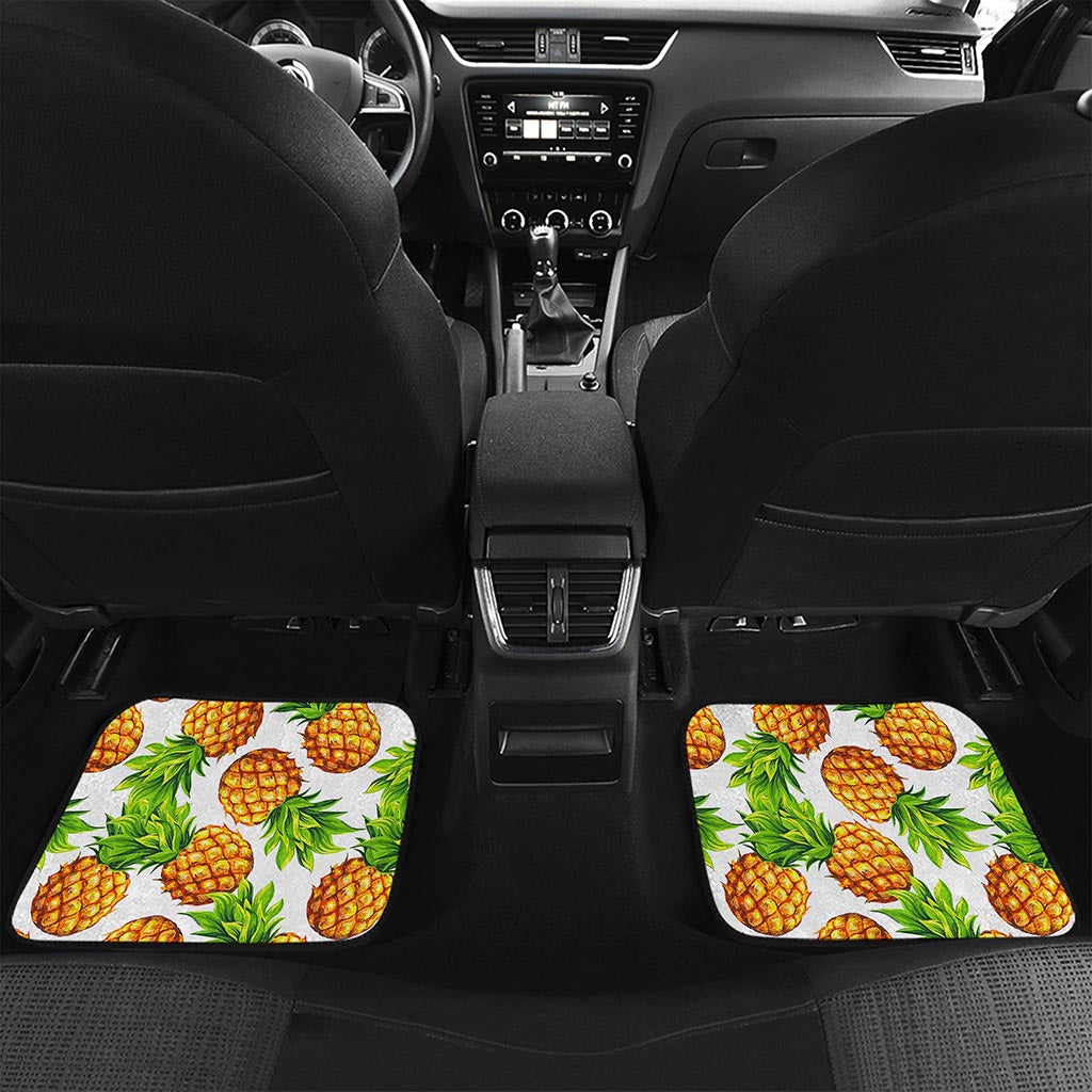 White Summer Pineapple Pattern Print Front and Back Car Floor Mats