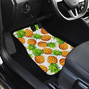 White Summer Pineapple Pattern Print Front and Back Car Floor Mats