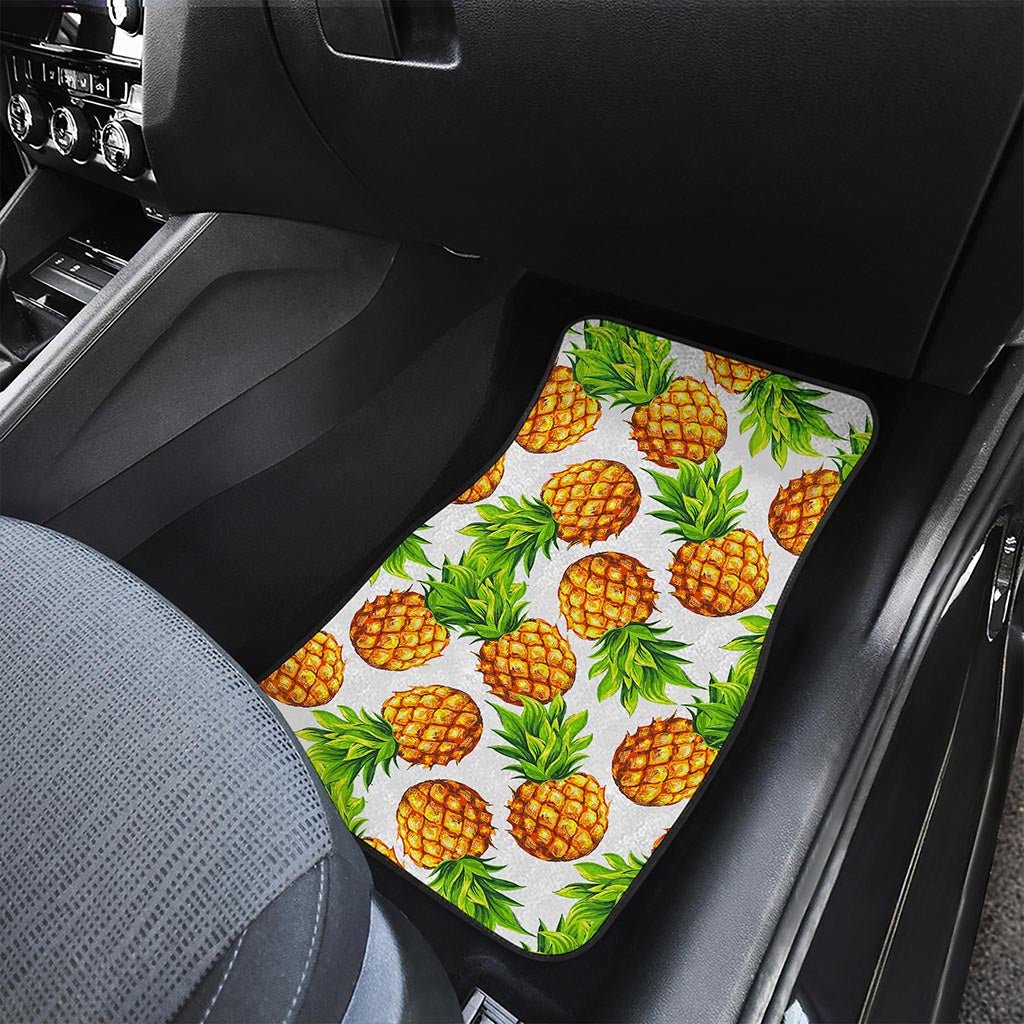 White Summer Pineapple Pattern Print Front and Back Car Floor Mats