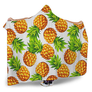 White Summer Pineapple Pattern Print Hooded Blanket