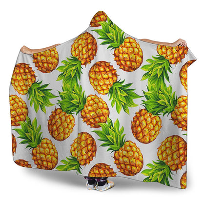 White Summer Pineapple Pattern Print Hooded Blanket