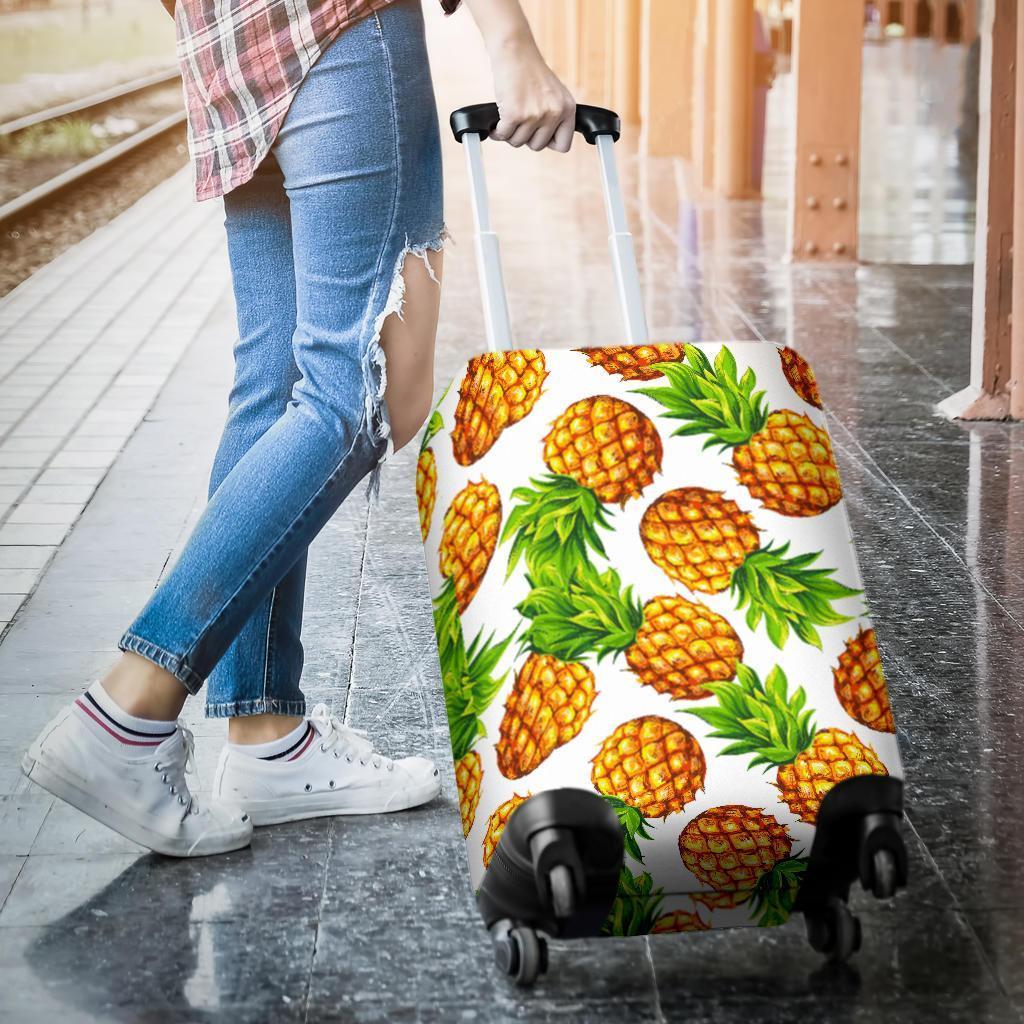 White Summer Pineapple Pattern Print Luggage Cover GearFrost