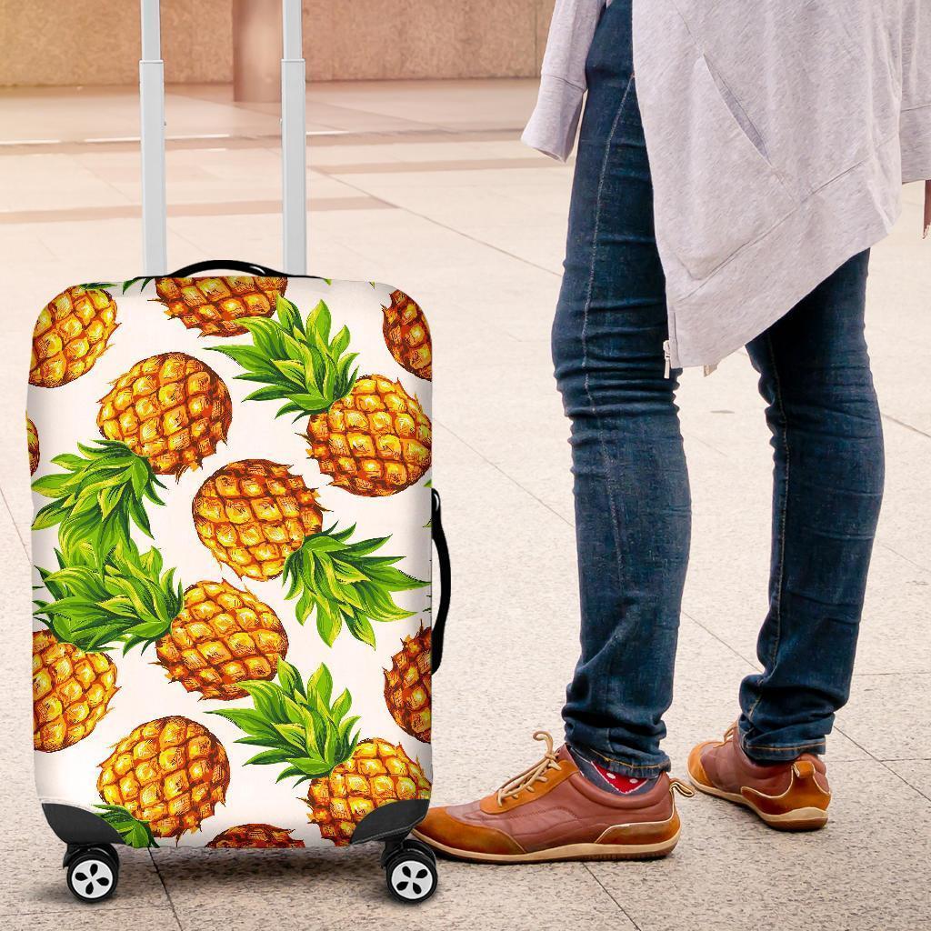 White Summer Pineapple Pattern Print Luggage Cover GearFrost