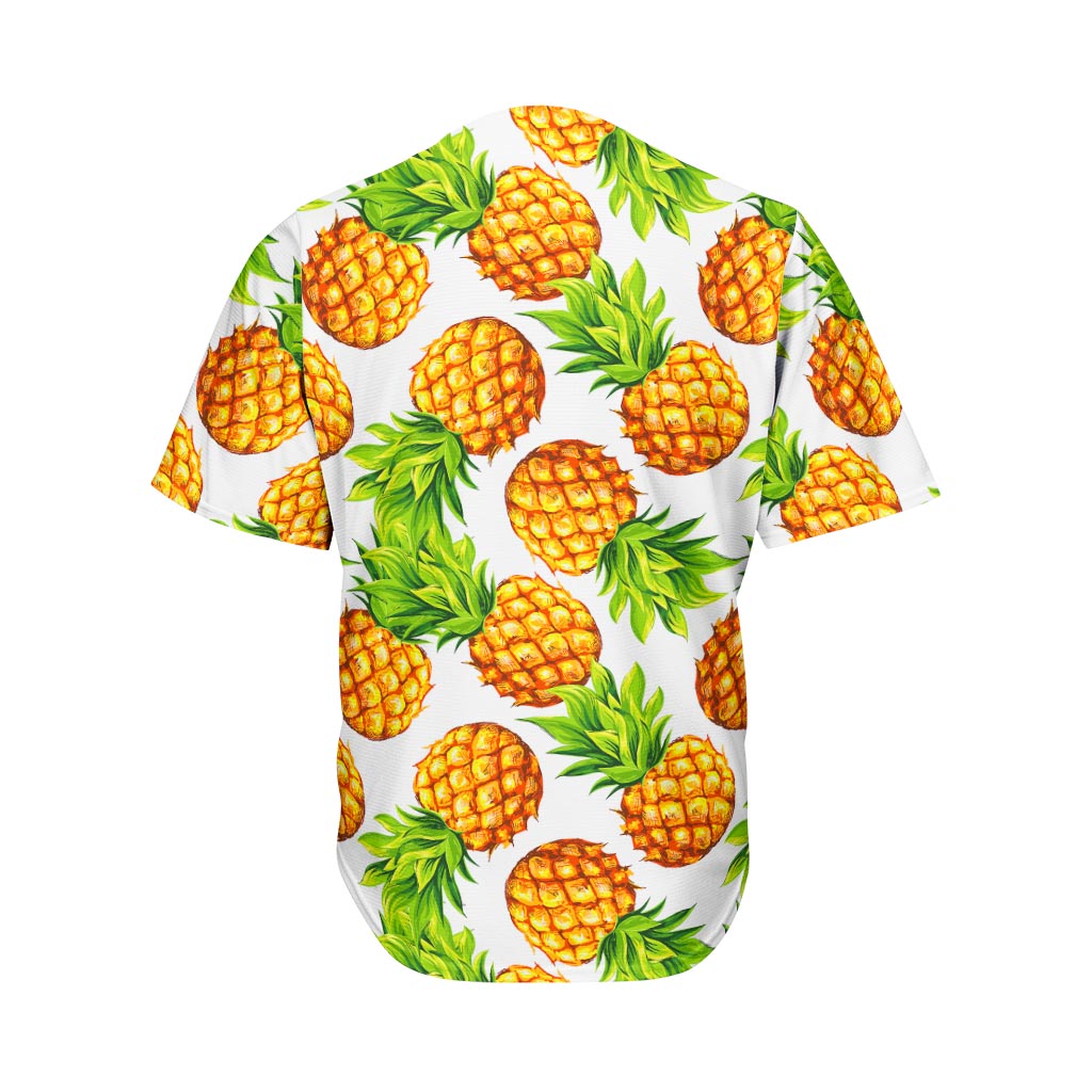 White Summer Pineapple Pattern Print Men's Baseball Jersey