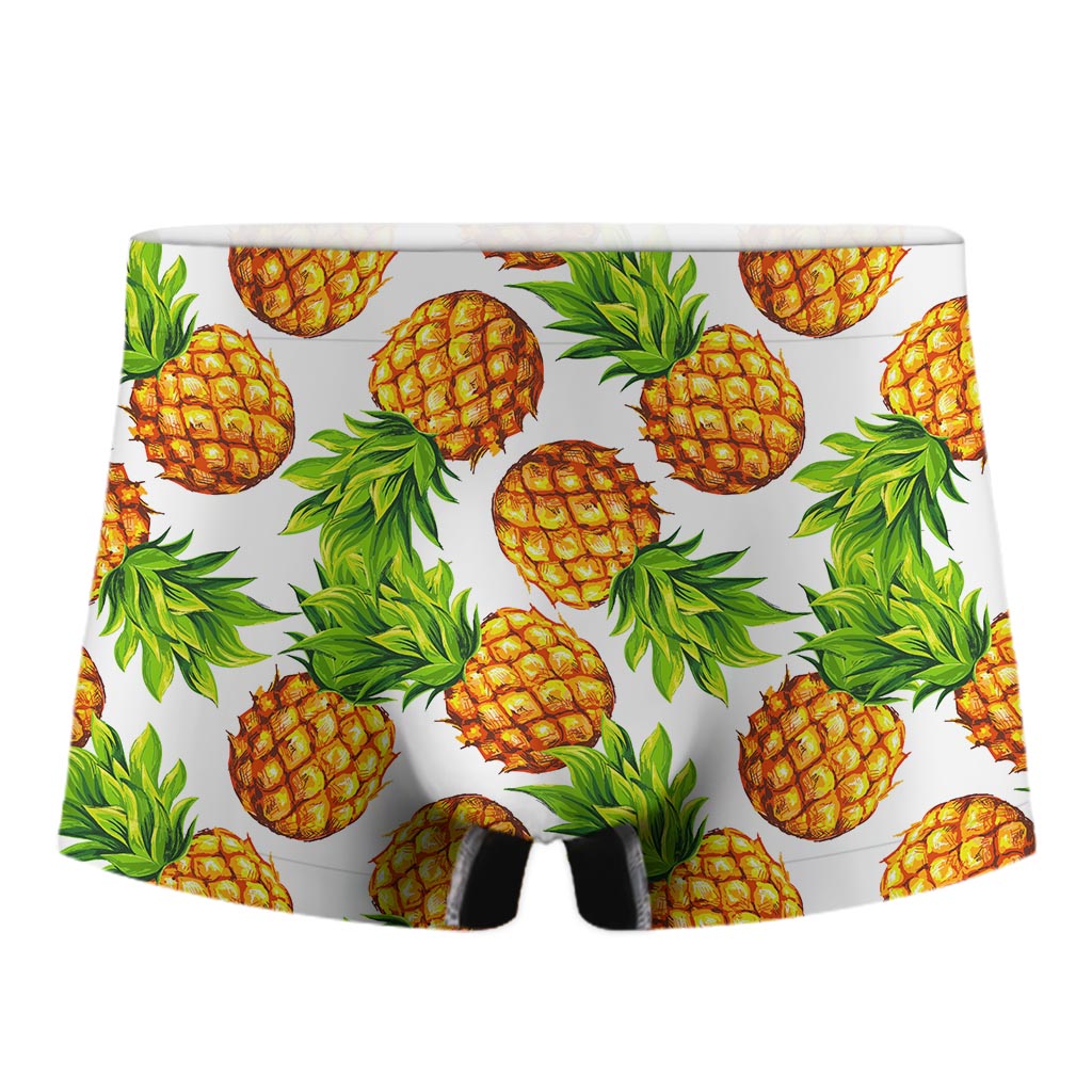 White Summer Pineapple Pattern Print Men's Boxer Briefs