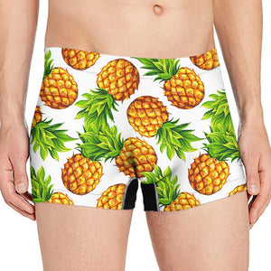 White Summer Pineapple Pattern Print Men's Boxer Briefs