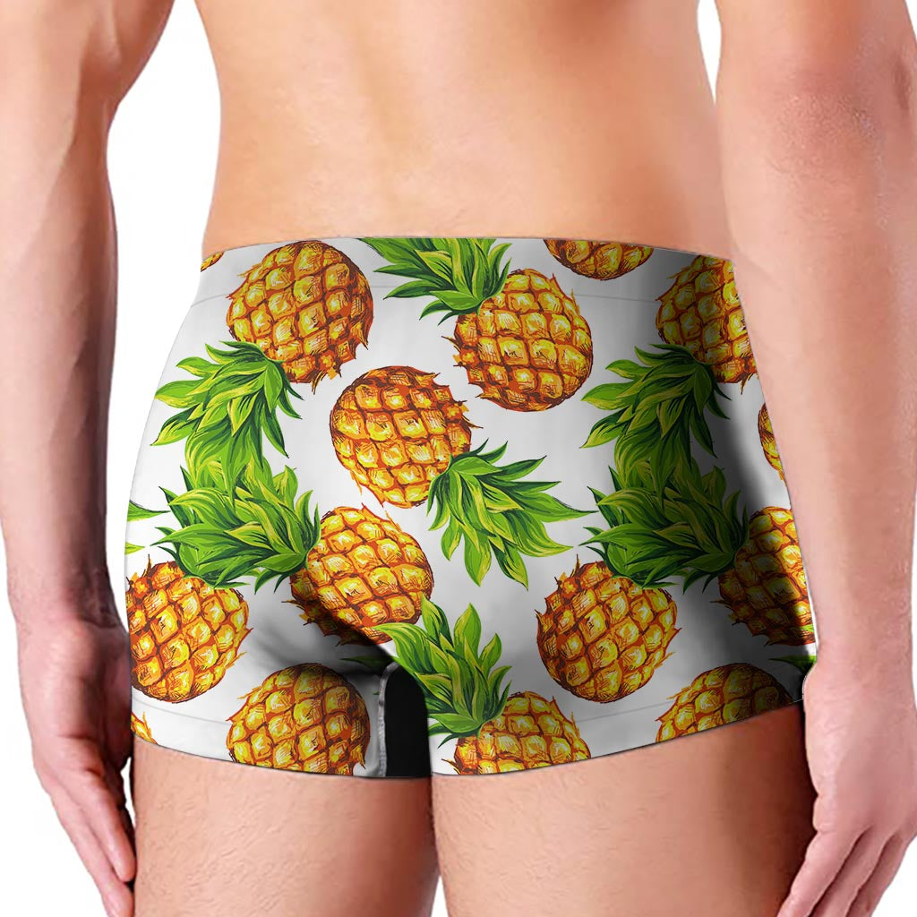 White Summer Pineapple Pattern Print Men's Boxer Briefs