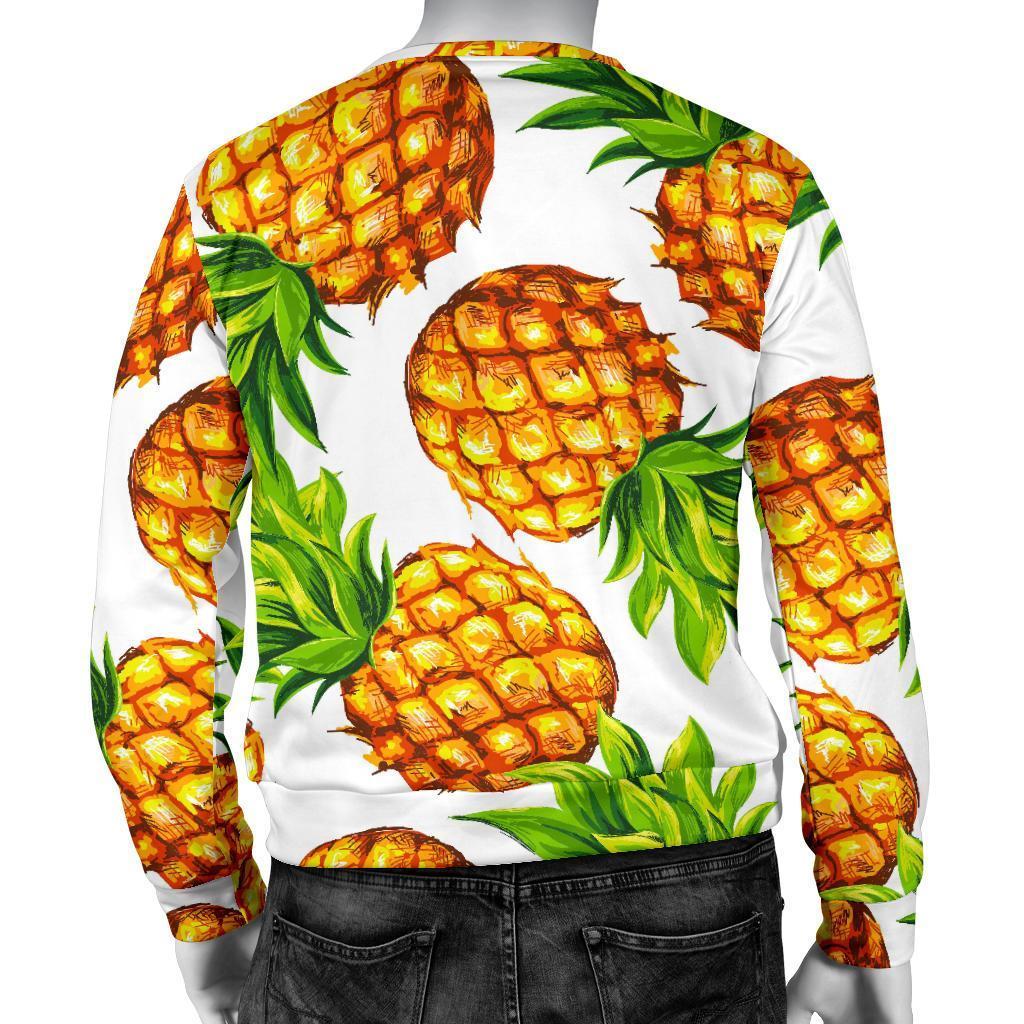 White Summer Pineapple Pattern Print Men's Crewneck Sweatshirt GearFrost