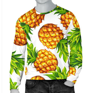 White Summer Pineapple Pattern Print Men's Crewneck Sweatshirt GearFrost