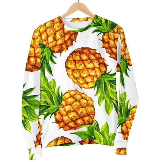 White Summer Pineapple Pattern Print Men's Crewneck Sweatshirt GearFrost