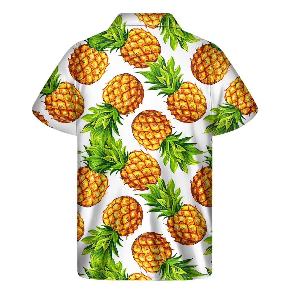 White Summer Pineapple Pattern Print Men's Short Sleeve Shirt