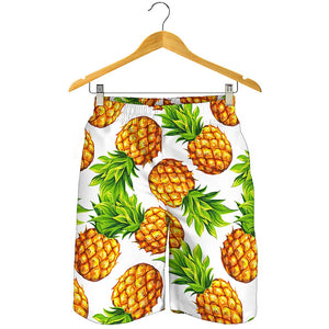 White Summer Pineapple Pattern Print Men's Shorts