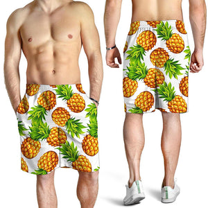 White Summer Pineapple Pattern Print Men's Shorts