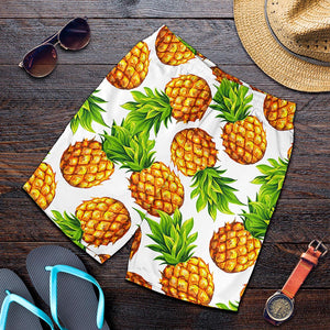 White Summer Pineapple Pattern Print Men's Shorts