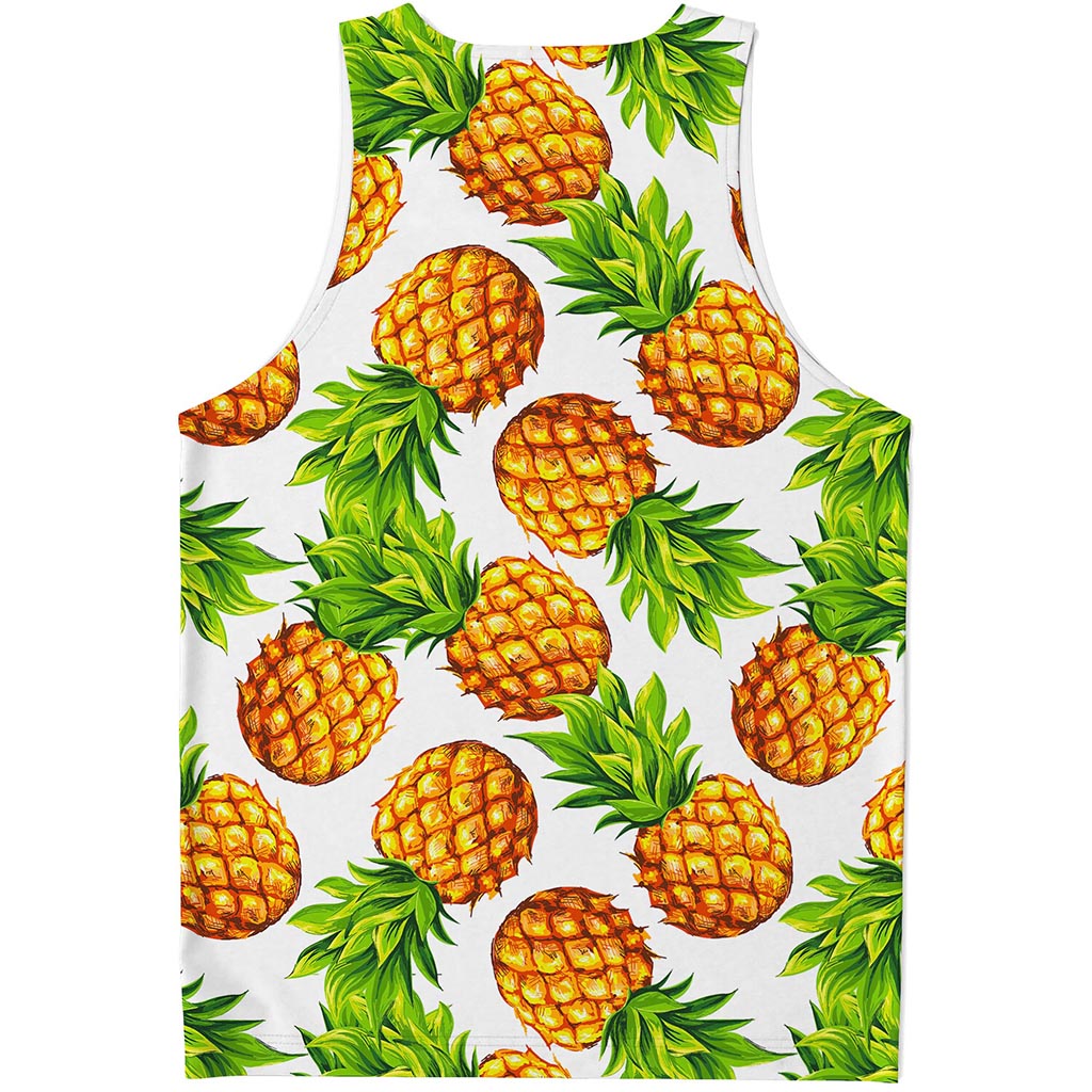 White Summer Pineapple Pattern Print Men's Tank Top