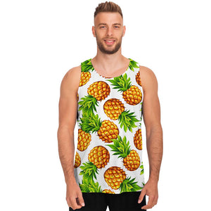 White Summer Pineapple Pattern Print Men's Tank Top