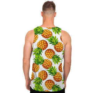 White Summer Pineapple Pattern Print Men's Tank Top